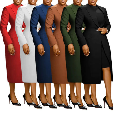 CM.YAYA Women's Set Full Sleeve Long Blazer Coat+ Long Dress Suit 2025 Winter Streetwear Two 2 Piece Set Africa OL Work Outfits