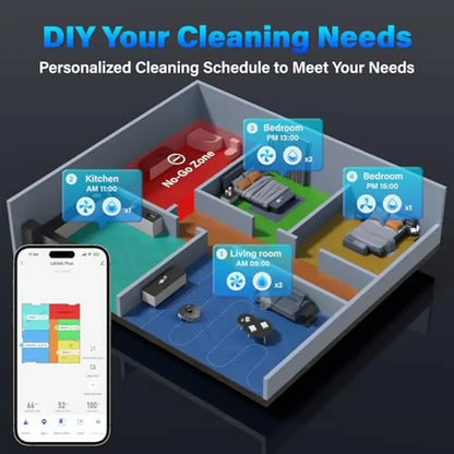 Vacuum Mop Self-Emptying Mapping 60-Day Capacity Pets Hair Carpet Hard Floors 3000Pa Strong Suction 2-in-1 Sweeping Mopping 150
