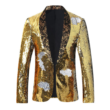 Men's Suit Jacket Shiny Sequins Shawl Collar Suit Cosplay Men Wedding Groom Singer Dance Glitter Suit Jacket Dj Club Stage Gown