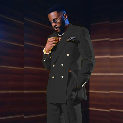 Fashion Yellow Men's Suits Special Style Double Breasted Peaked Lapel Luxury Blazer 2 Piece Jacket Pants Chic Blazer Customized