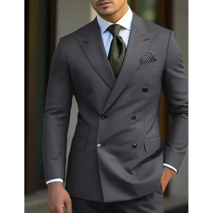 man 2 piece outfit set Pointed collar high-quality slim jackets men's suit with peak lapel for wedding Summer beach
