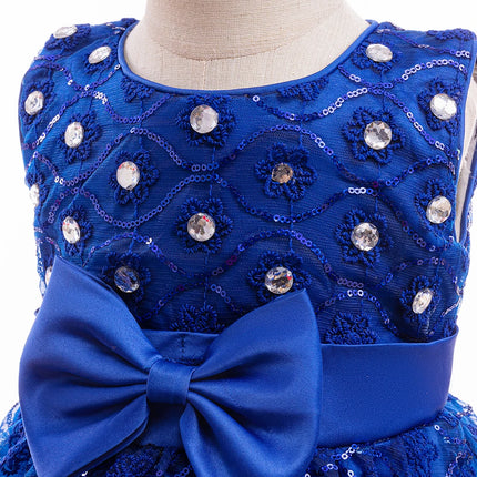 Girls Birthday Party Dresses For Kids Beading Royal blue Elegant Princess Clothes Children Prom Ceremony Wedding Formal Clothing