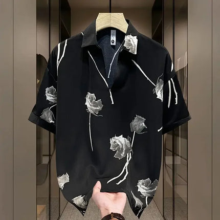 Elegant Fashion Harajuku Slim Fit Ropa Hombre Loose Casual Sport All Match T-shirts Printed Thin Style Short Sleeve Polo Shirts
