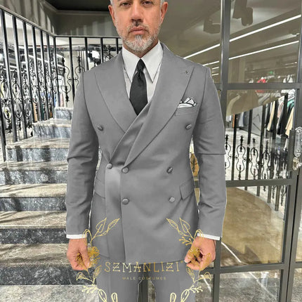 Black Men's Suit 2 Piece Double Breasted Jacket Pants Formal Wedding Groom Tuxedo Peaked Lapel Blazer Customized Men's Suit