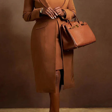 CM.YAYA Women's Set Full Sleeve Long Blazer Coat+ Long Dress Suit 2025 Winter Streetwear Two 2 Piece Set Africa OL Work Outfits