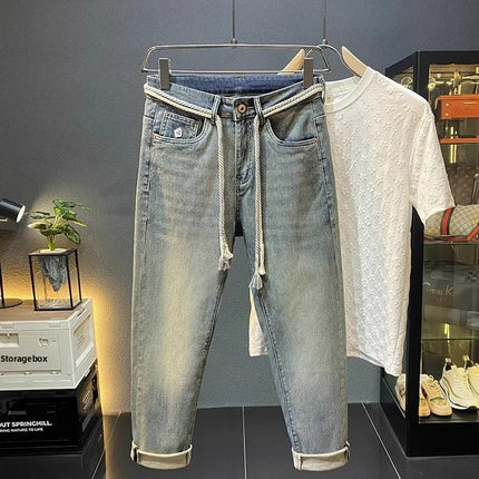 High-End Men's Slim Straight Leg Jeans Casual Print Comfortable Long Trousers Fashionable Trendy Youth Popular Autumn New Arr...