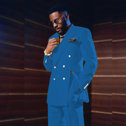 Fashion Yellow Men's Suits Special Style Double Breasted Peaked Lapel Luxury Blazer 2 Piece Jacket Pants Chic Blazer Customized
