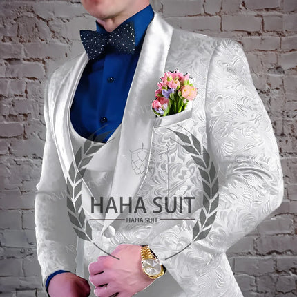 Men's Suit Jacquard Wedding Groom Suits Best Man Dinner Engagement Tuxedo Tailored Clothing