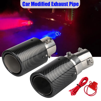 With LED Flashing Decorative Light Racing Car Muffler Exhaust Pipe 63-65mm Tail Vent Flaming Luminous Motorcycle Universal DIY