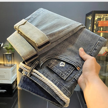 High-End Men's Slim Straight Leg Jeans Casual Print Comfortable Long Trousers Fashionable Trendy Youth Popular Autumn New Arr...