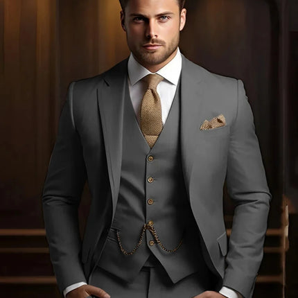 Multi-colors Male Suits 3 Pieces Jacket With Vest Pants Wedding Groom Sets Notched Lapel Men's Formal Business Office Suit Set