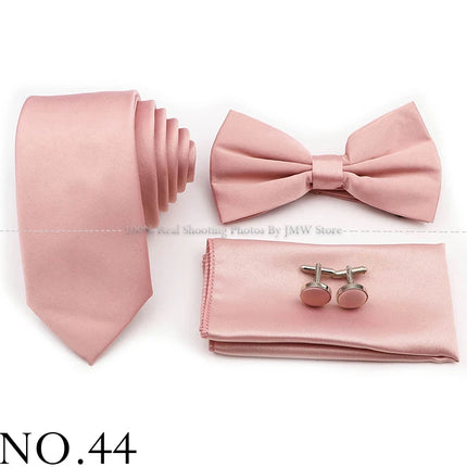 Hot Sale Purple Pink Sage Green Tie Set Polyester Necktie Bowtie Cufflink Brooch For Groom Suit Wedding Cravat Shirt Accessory