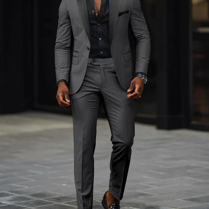 Men's New Fashion 2-Piece Suit Business Casual Slim Fit Single Button Blazer+Trousers Breathable Comfortable Side Slit Outfit