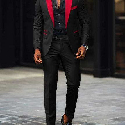 Men's New Fashion 2-Piece Suit Business Casual Slim Fit Single Button Blazer+Trousers Breathable Comfortable Side Slit Outfit