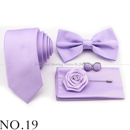Hot Sale Purple Pink Sage Green Tie Set Polyester Necktie Bowtie Cufflink Brooch For Groom Suit Wedding Cravat Shirt Accessory