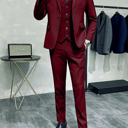 Men's Wedding Groomsmen Suit Set High-Quality Solid Color Casual Office Menswear Jacket + Vest + Pants
