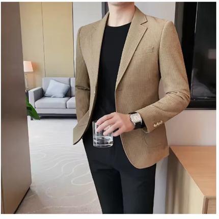 2025 High quality Waffle suit jacket men's fashion handsome with business casual autumn and winter new single-row two-button