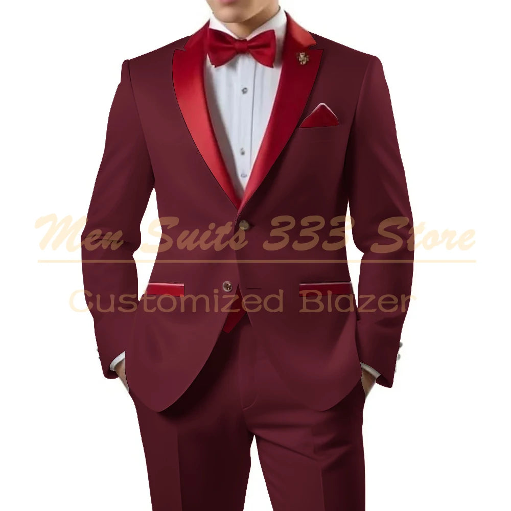Customized White Men Suits Single Breasted Red Notch Lapel Slim Fit Male Clothing High Quality Wedding 2 Piece Jacket Pants 2025