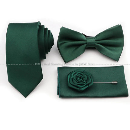 Hot Sale Purple Pink Sage Green Tie Set Polyester Necktie Bowtie Cufflink Brooch For Groom Suit Wedding Cravat Shirt Accessory