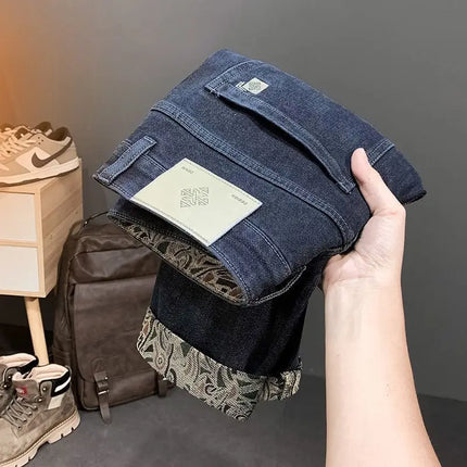 Trendy Embroidered Slim Fit Men's Jeans Spring Autumn New Style Zipper Long Casual Pants Youth Versatile Wear Resistant