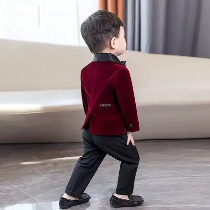 Kids 1 Year Birthday Dress Baby Boys Velvet Blazer Jacket Pants Photograph Suit Children Formal Wedding Performance Evening Wear