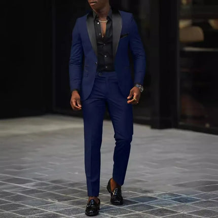 Men's New Fashion 2-Piece Suit Business Casual Slim Fit Single Button Blazer+Trousers Breathable Comfortable Side Slit Outfit