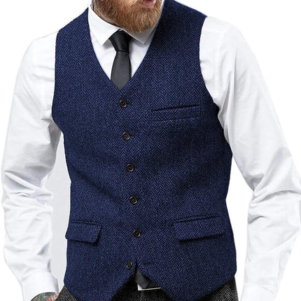 Mens Suit Vest Retro Tweed Wool Regular Fit Waistcoat Herringbone for Jacket Men's Suits Vest