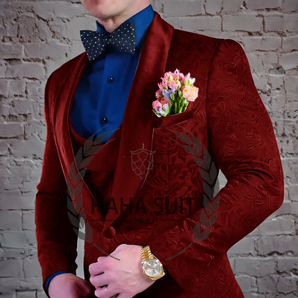 Men's Suit Jacquard Wedding Groom Suits Best Man Dinner Engagement Tuxedo Tailored Clothing