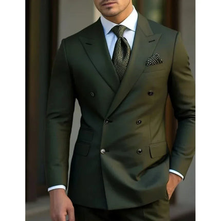 man 2 piece outfit set Pointed collar high-quality slim jackets men's suit with peak lapel for wedding Summer beach