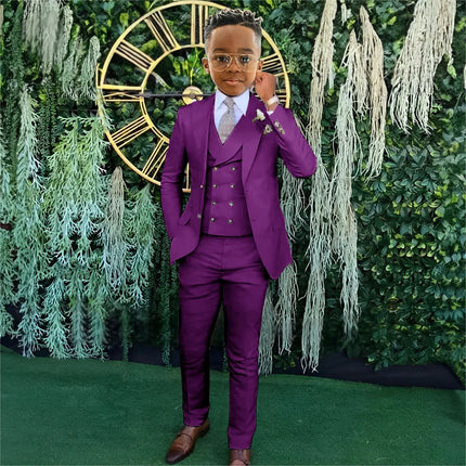 Fashionable Boys Suit Set 3 Pieces Jacket Vest Pants Banquet Party Outfit Elegant Children's Tuxedo Wedding Guest Clothes 2-20T