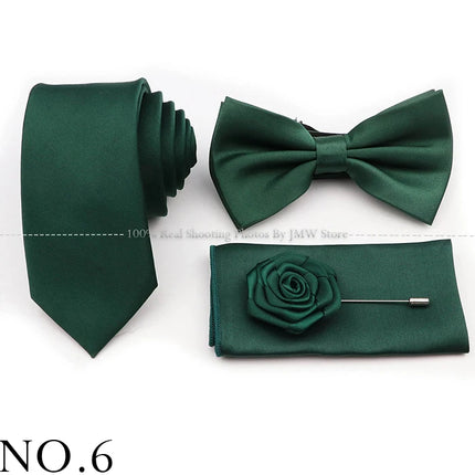 Hot Sale Purple Pink Sage Green Tie Set Polyester Necktie Bowtie Cufflink Brooch For Groom Suit Wedding Cravat Shirt Accessory