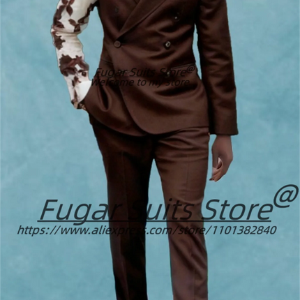 Luxulu Wedding Suits For Men Slim Fit Double Breasted Groom Tuxedos 2 Pieces Sets Peak Lapel Male Blazers Handsome Ropa Hombre