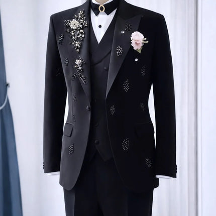 Elegant Men's Suits Casual Peak Lapel Single Breasted Coat 2 Piece Suit Set Blazer Pants Wedding Prom Party Jacket Customized