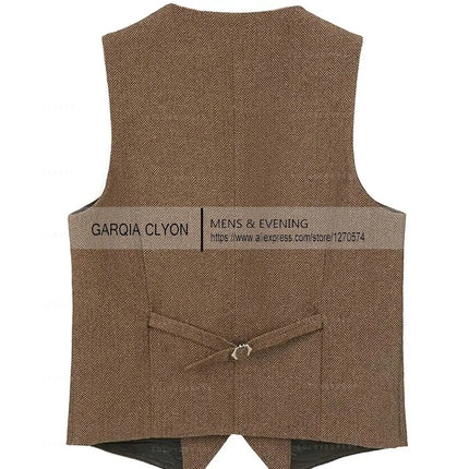Lapel Neck  Herringbone Men's Suits Vest Single Breasted Slim Fit Men's Waistcoat For Busssiness Wedding