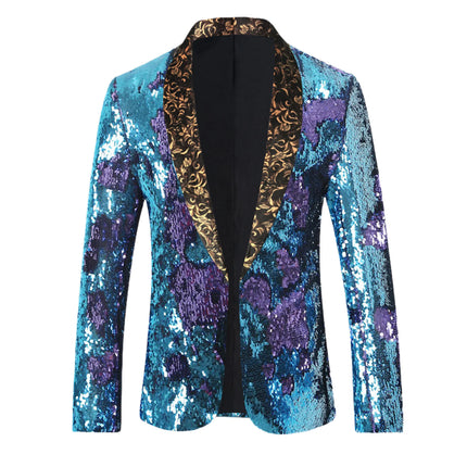 Men's Suit Jacket Shiny Sequins Shawl Collar Suit Cosplay Men Wedding Groom Singer Dance Glitter Suit Jacket Dj Club Stage Gown