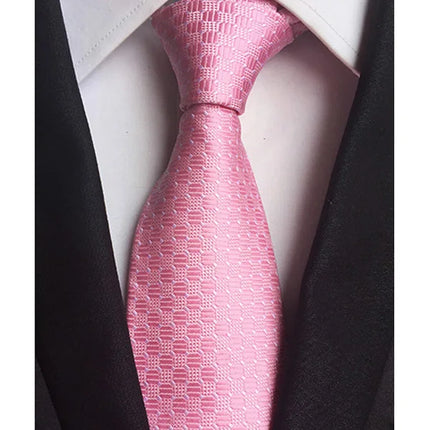 Luxury 8CM Mens Necktie Pink Color Solid Stripes Paisley Ties For Man Groom Jacquard Woven Neck Tie For Business Wedding Party