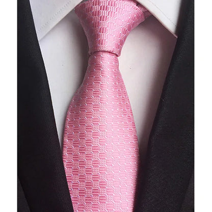 Luxury 8CM Mens Necktie Pink Color Solid Stripes Paisley Ties For Man Groom Jacquard Woven Neck Tie For Business Wedding Party