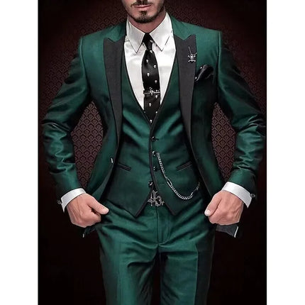 Fashion Men's 3piece Suit Sets Casual Trendy Business Solid Color Turn-down Collar Sngle Button Blazers Trousers Male Clothes
