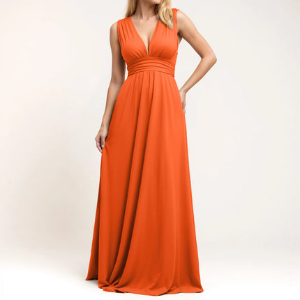 Multiple-Way Women Maxi Dress For Wedding Deep V-Neck Sexy High Waist Evening Party Dress Flowy Ruched A-Line Cocktail Dress