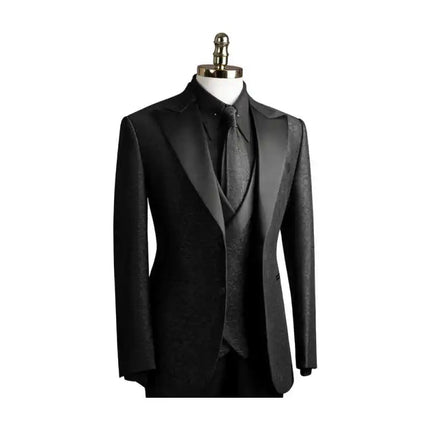 Modern Jacquard Men Suits 3 PCS Coat Vest Pants Groom Suit Business Blazer Peaked Lapel Wedding Prom Party Jacket Customized