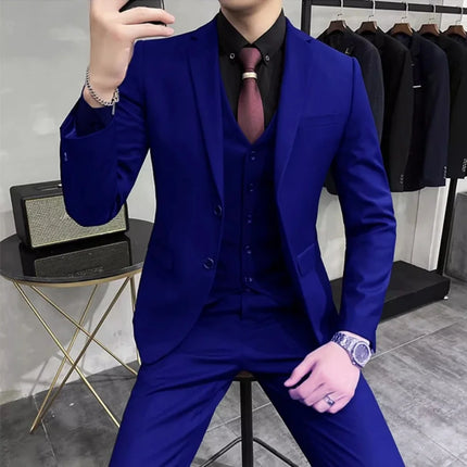 Men's Wedding Groomsmen Suit Set High-Quality Solid Color Casual Office Menswear Jacket + Vest + Pants
