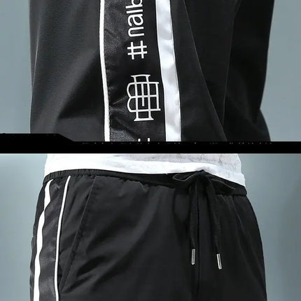 Spring Summer Harajuku Elastic Waist Quick Drying Stripe Casual Baggy Sport Running Work Trousers Man Casual Jogger Sweatpants