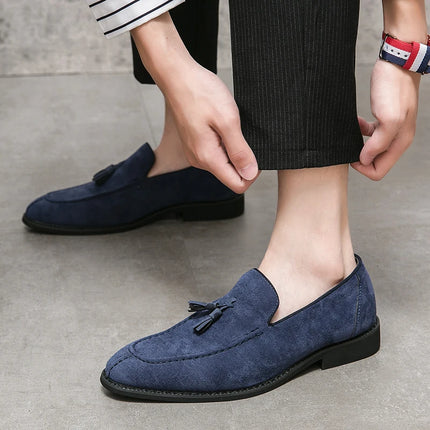 New British Designer Suede LeatherTassel Casual Shoes for Men Purple Blue Brown Moccasins Wedding Prom Homecoming Party Footwear