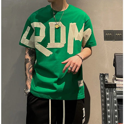 2025 Summer Casual All-match Trend Korean Fashion Short Sleeve Round Neck Solid Color Letter Printed Loose Fashion Youth T-shirt