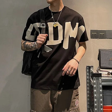 2025 Summer Casual All-match Trend Korean Fashion Short Sleeve Round Neck Solid Color Letter Printed Loose Fashion Youth T-shirt