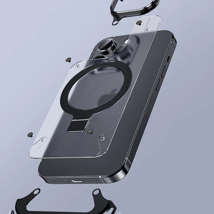 Aluminum Alloy Magnetic Stand Rimless Phone Case For iPhone 13 14 15 16 Pro Max Plus Metal Lens Shell  Frosted Matte Back Cover