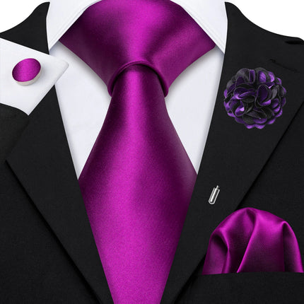Barry.Wang Solid Silk Mens Tie Hankerchief Cufflinks Brooch Set Jacquard Plain Necktie Corsage For Male Wedding Party Events