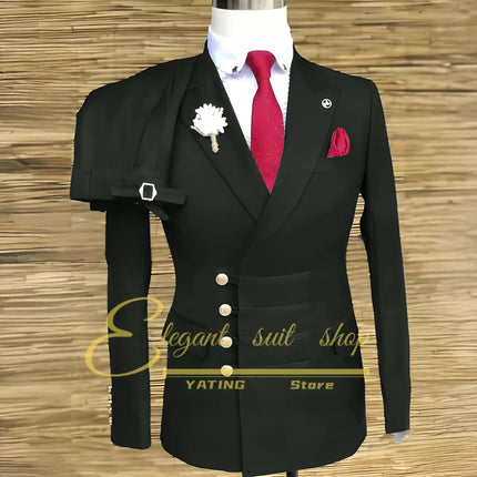 Formal Wedding Men Suits 2 Piece Jacket Pants Sets Double Breasted Male Clothing Costume