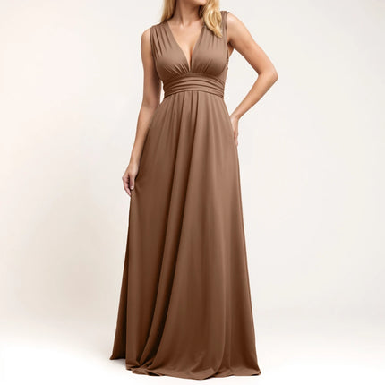 Multiple-Way Women Maxi Dress For Wedding Deep V-Neck Sexy High Waist Evening Party Dress Flowy Ruched A-Line Cocktail Dress