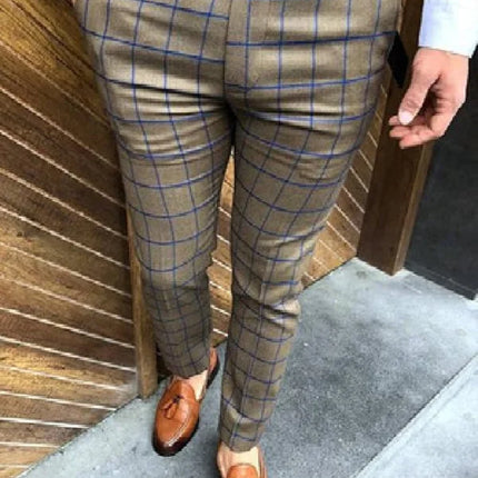 Summer Men's Suit Pants 3D Printed Fashion Plaid Pants Comfortable Casual Business Pants Quick Dry Straight Pants